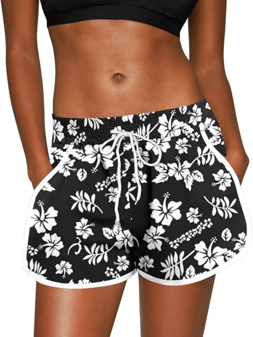 Women Summer Floral Beach Boardshorts with Pockets Swim Trunks